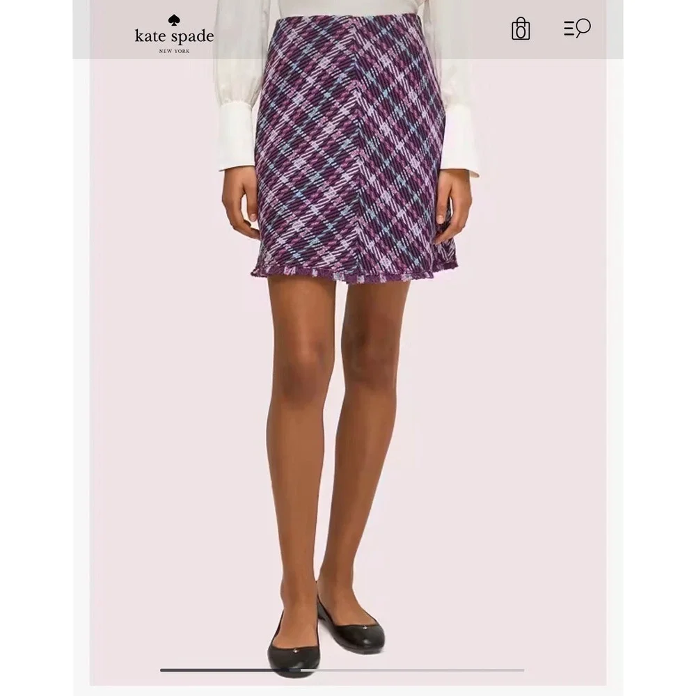 Kate spade sz 0 skirt purple plaid tweet luxury designer clueless 90's